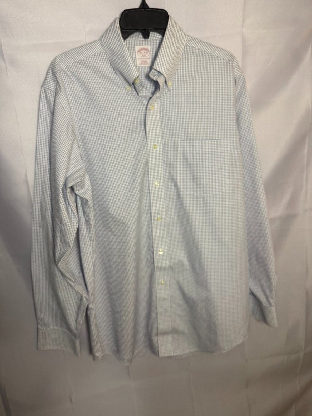 Brooks Brothers 346 Original Polo Shirt 15½ 34/35 Blue White Check Non-Iron